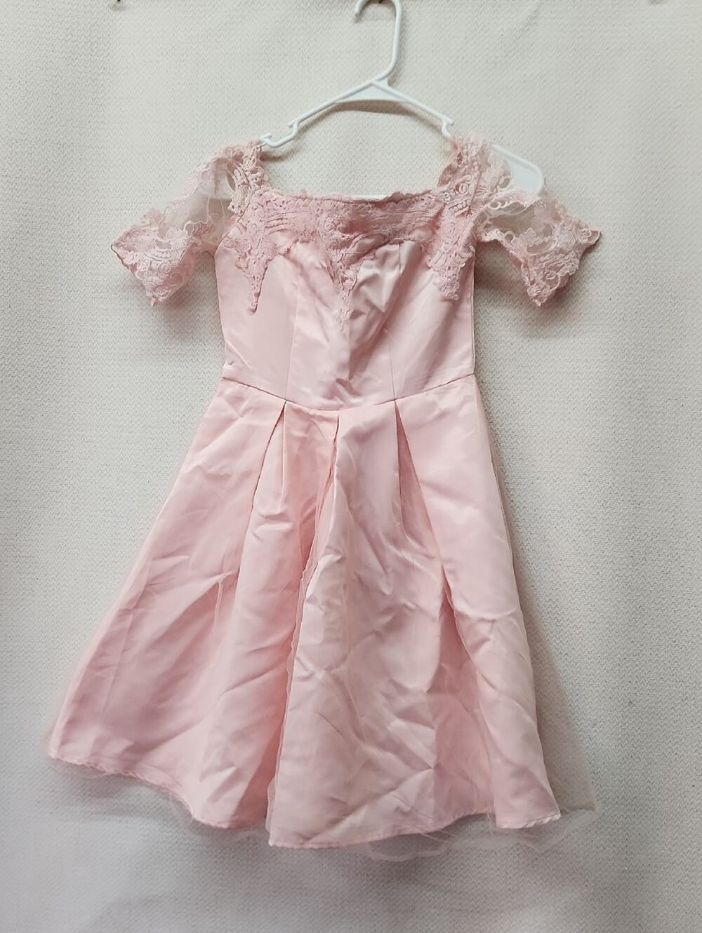 SHEIN Soft Pink Lace Off-Shoulder Party Dress for Girls